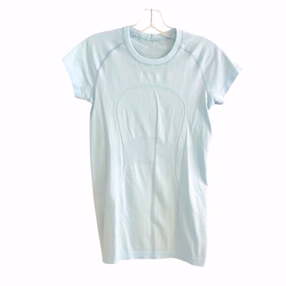 Lululemon Swiftly Tech Short Sleeve Crew SIZE 6 Blue T Shirt Yoga Lightweight - Picture 2 of 10